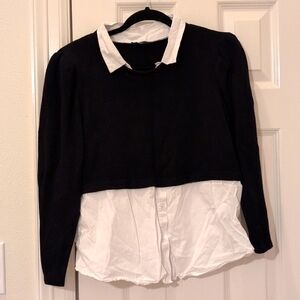 Drew Women's Black Sweater With White Shirt Classic French Style Size M